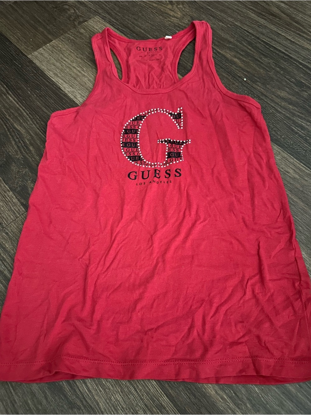 GUESS Red Logo Racerback Tank with Embellished G